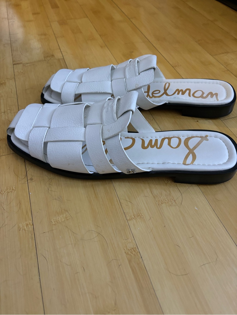 Sam Edelman White Woven Slide Mules